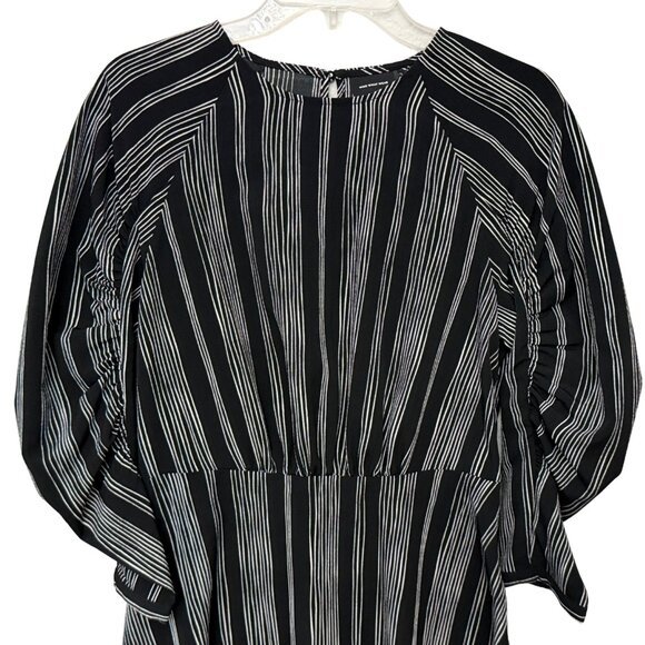Who What Wear Black n White Striped Shirred Sleeves Dress - Size Small - Picture 2 of 9